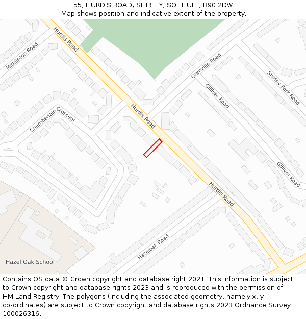 55, HURDIS ROAD, SHIRLEY, SOLIHULL, B90 2DW: Location map and indicative extent of plot