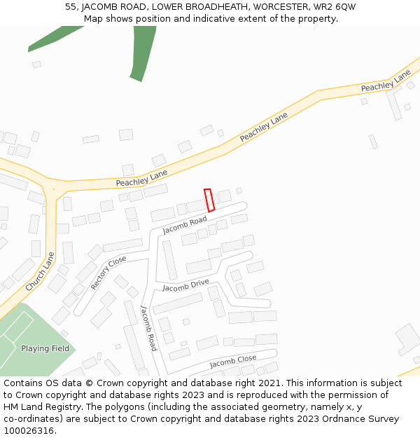 55, JACOMB ROAD, LOWER BROADHEATH, WORCESTER, WR2 6QW: Location map and indicative extent of plot