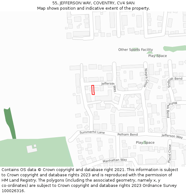 55, JEFFERSON WAY, COVENTRY, CV4 9AN: Location map and indicative extent of plot