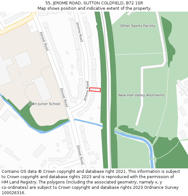 55, JEROME ROAD, SUTTON COLDFIELD, B72 1SR: Location map and indicative extent of plot