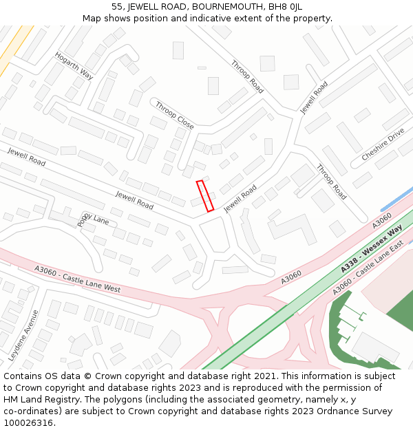 55, JEWELL ROAD, BOURNEMOUTH, BH8 0JL: Location map and indicative extent of plot