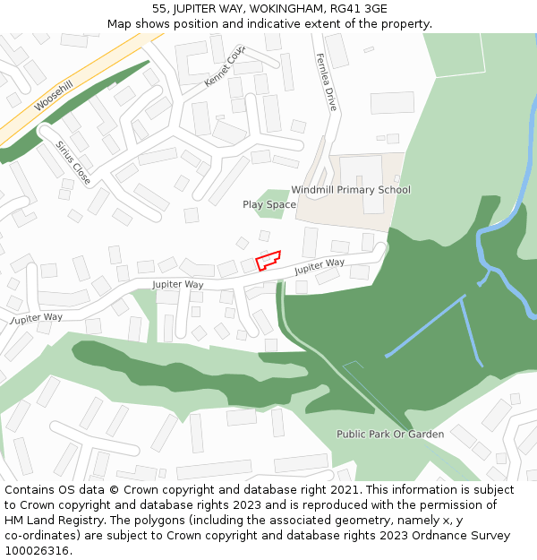 55, JUPITER WAY, WOKINGHAM, RG41 3GE: Location map and indicative extent of plot