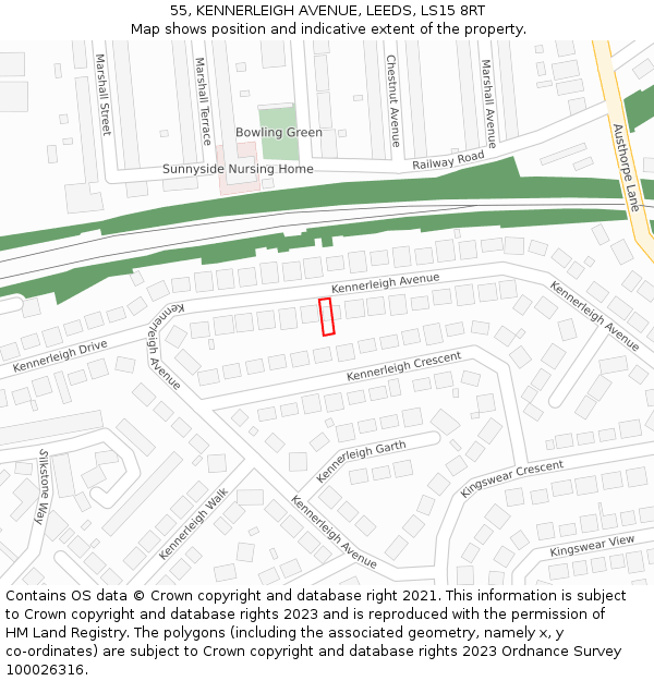 55, KENNERLEIGH AVENUE, LEEDS, LS15 8RT: Location map and indicative extent of plot