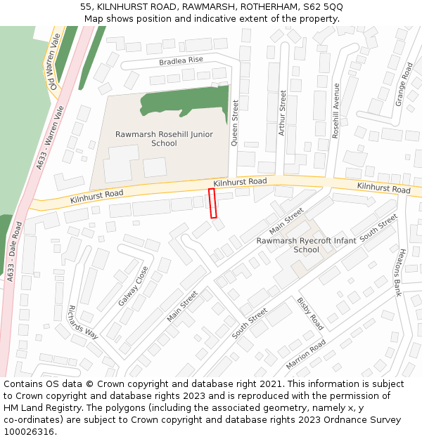 55, KILNHURST ROAD, RAWMARSH, ROTHERHAM, S62 5QQ: Location map and indicative extent of plot
