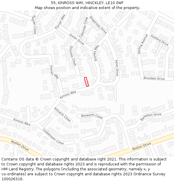 55, KINROSS WAY, HINCKLEY, LE10 0WF: Location map and indicative extent of plot