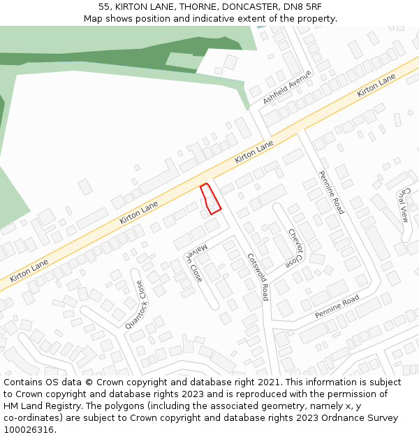55, KIRTON LANE, THORNE, DONCASTER, DN8 5RF: Location map and indicative extent of plot