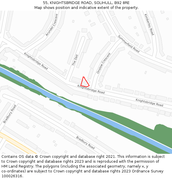 55, KNIGHTSBRIDGE ROAD, SOLIHULL, B92 8RE: Location map and indicative extent of plot