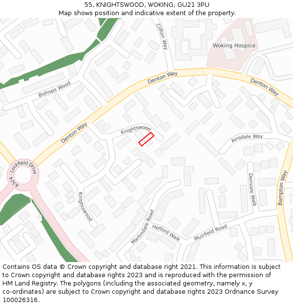 55, KNIGHTSWOOD, WOKING, GU21 3PU: Location map and indicative extent of plot