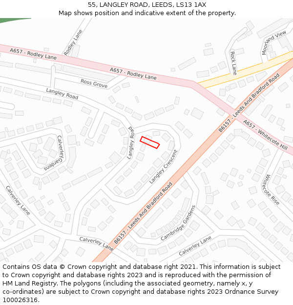55, LANGLEY ROAD, LEEDS, LS13 1AX: Location map and indicative extent of plot