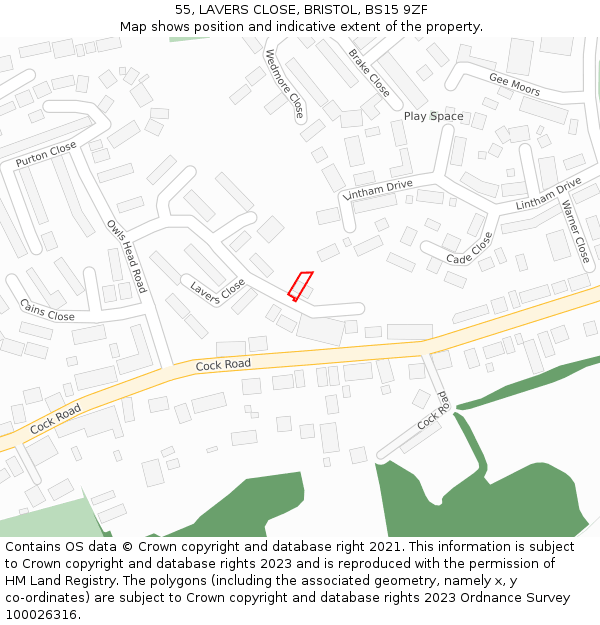 55, LAVERS CLOSE, BRISTOL, BS15 9ZF: Location map and indicative extent of plot