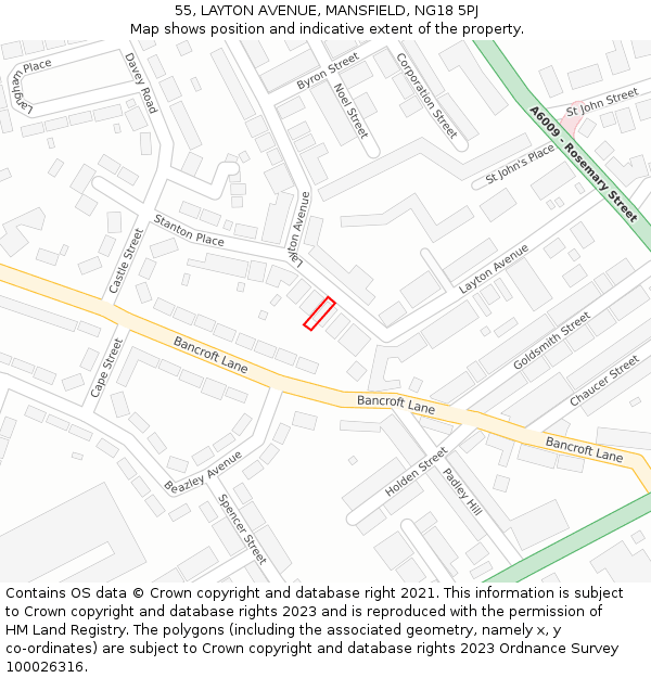 55, LAYTON AVENUE, MANSFIELD, NG18 5PJ: Location map and indicative extent of plot
