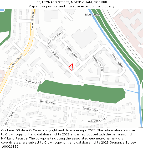 55, LEONARD STREET, NOTTINGHAM, NG6 8RR: Location map and indicative extent of plot