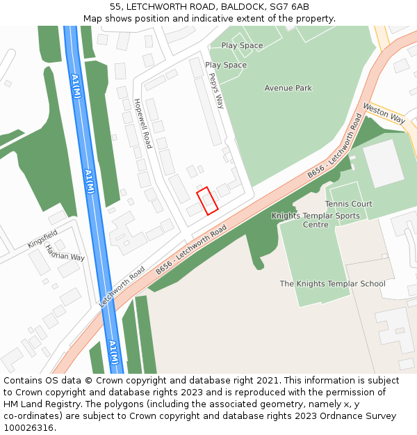 55, LETCHWORTH ROAD, BALDOCK, SG7 6AB: Location map and indicative extent of plot