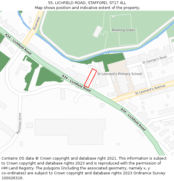 55, LICHFIELD ROAD, STAFFORD, ST17 4LL: Location map and indicative extent of plot