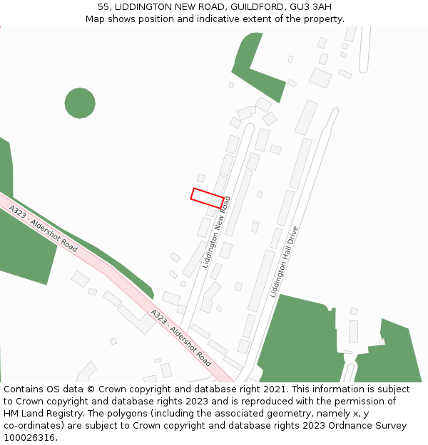 55, LIDDINGTON NEW ROAD, GUILDFORD, GU3 3AH: Location map and indicative extent of plot