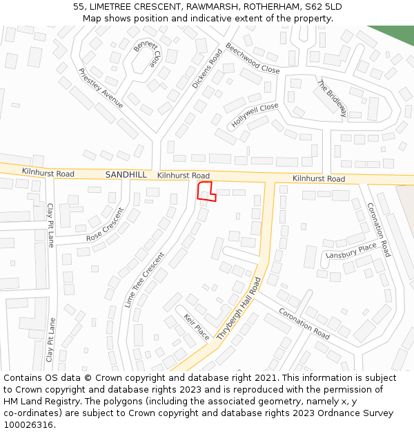 55, LIMETREE CRESCENT, RAWMARSH, ROTHERHAM, S62 5LD: Location map and indicative extent of plot