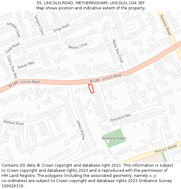 55, LINCOLN ROAD, METHERINGHAM, LINCOLN, LN4 3EF: Location map and indicative extent of plot