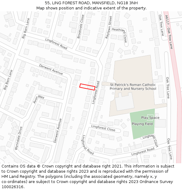 55, LING FOREST ROAD, MANSFIELD, NG18 3NH: Location map and indicative extent of plot