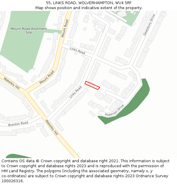 55, LINKS ROAD, WOLVERHAMPTON, WV4 5RF: Location map and indicative extent of plot