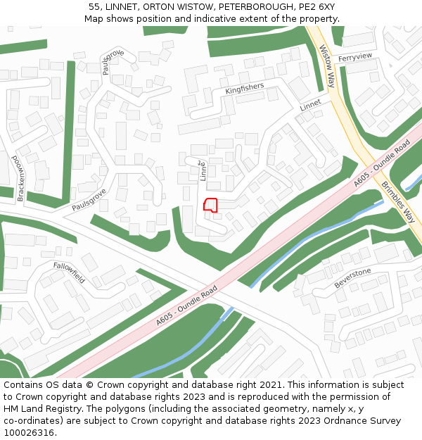 55, LINNET, ORTON WISTOW, PETERBOROUGH, PE2 6XY: Location map and indicative extent of plot