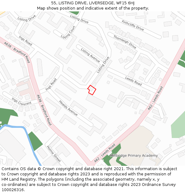 55, LISTING DRIVE, LIVERSEDGE, WF15 6HJ: Location map and indicative extent of plot