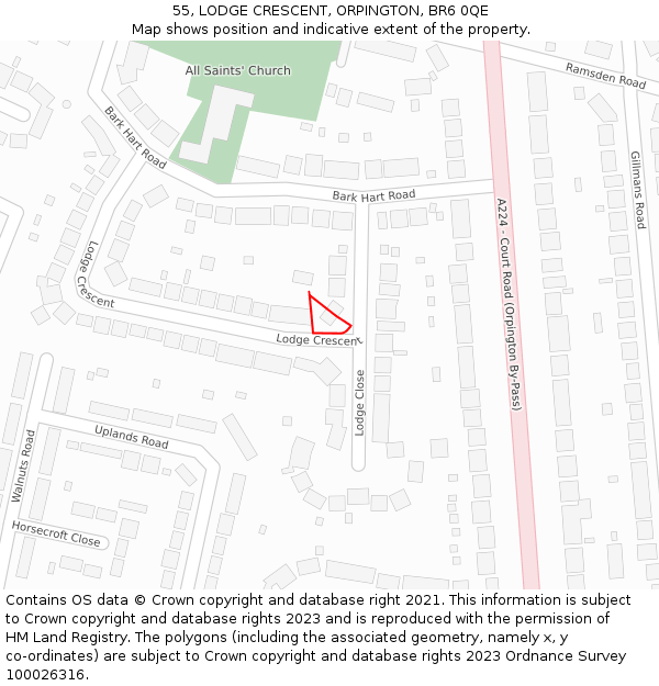 55, LODGE CRESCENT, ORPINGTON, BR6 0QE: Location map and indicative extent of plot