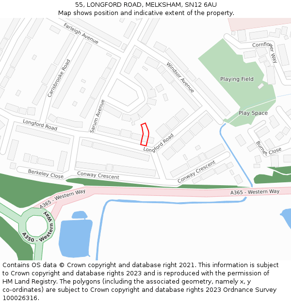 55, LONGFORD ROAD, MELKSHAM, SN12 6AU: Location map and indicative extent of plot