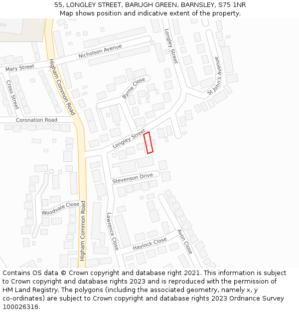 55, LONGLEY STREET, BARUGH GREEN, BARNSLEY, S75 1NR: Location map and indicative extent of plot