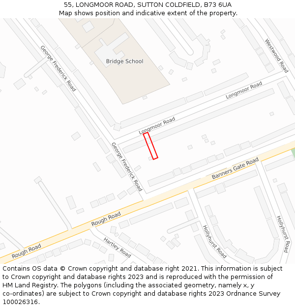 55, LONGMOOR ROAD, SUTTON COLDFIELD, B73 6UA: Location map and indicative extent of plot