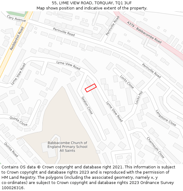 55, LYME VIEW ROAD, TORQUAY, TQ1 3UF: Location map and indicative extent of plot