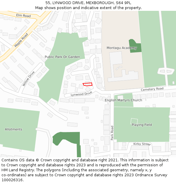 55, LYNWOOD DRIVE, MEXBOROUGH, S64 9PL: Location map and indicative extent of plot