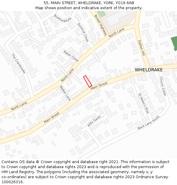 55, MAIN STREET, WHELDRAKE, YORK, YO19 6AB: Location map and indicative extent of plot