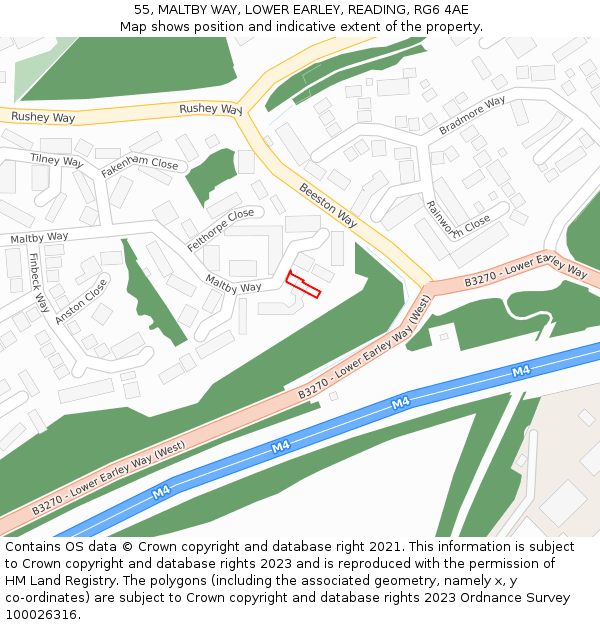 55, MALTBY WAY, LOWER EARLEY, READING, RG6 4AE: Location map and indicative extent of plot