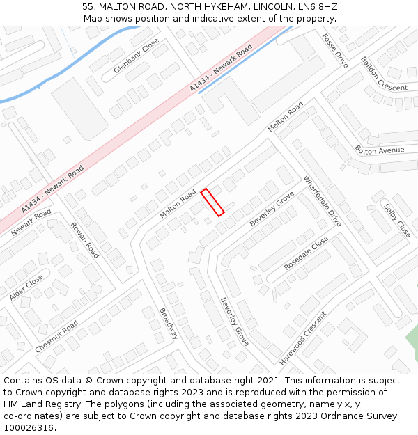 55, MALTON ROAD, NORTH HYKEHAM, LINCOLN, LN6 8HZ: Location map and indicative extent of plot
