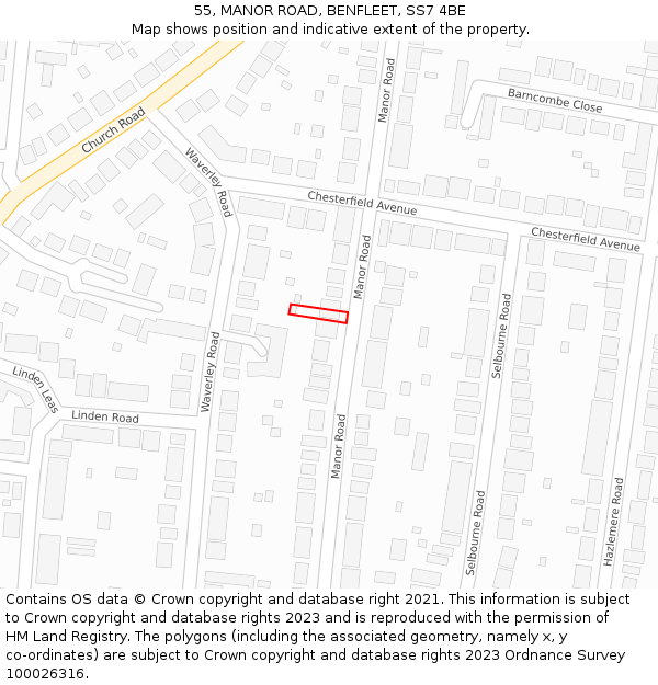55, MANOR ROAD, BENFLEET, SS7 4BE: Location map and indicative extent of plot