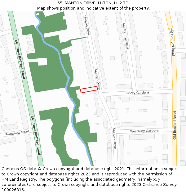 55, MANTON DRIVE, LUTON, LU2 7DJ: Location map and indicative extent of plot