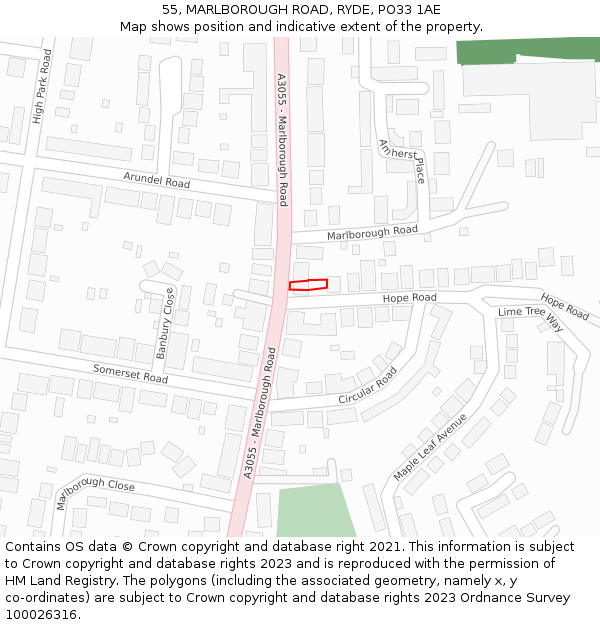 55, MARLBOROUGH ROAD, RYDE, PO33 1AE: Location map and indicative extent of plot