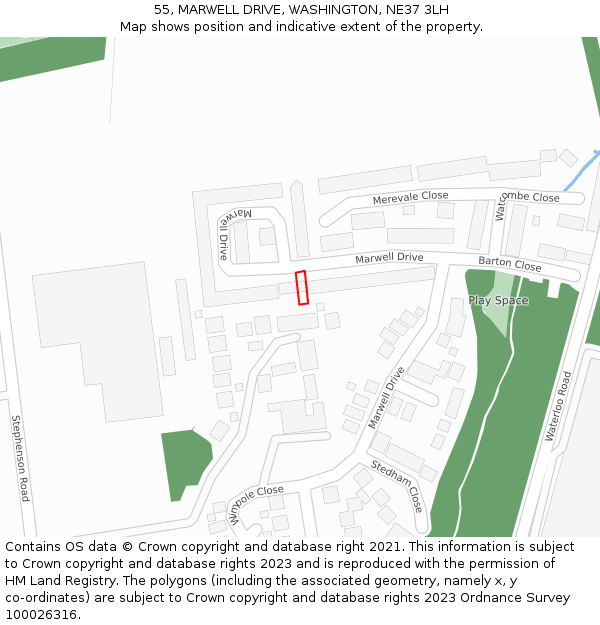 55, MARWELL DRIVE, WASHINGTON, NE37 3LH: Location map and indicative extent of plot