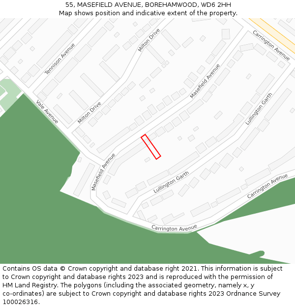 55, MASEFIELD AVENUE, BOREHAMWOOD, WD6 2HH: Location map and indicative extent of plot