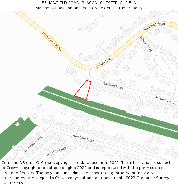 55, MAYFIELD ROAD, BLACON, CHESTER, CH1 5HY: Location map and indicative extent of plot