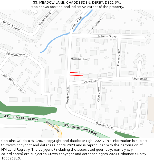 55, MEADOW LANE, CHADDESDEN, DERBY, DE21 6PU: Location map and indicative extent of plot