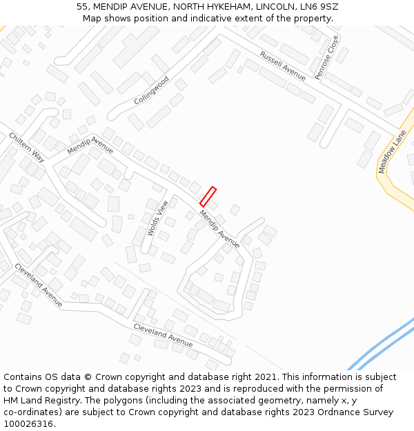 55, MENDIP AVENUE, NORTH HYKEHAM, LINCOLN, LN6 9SZ: Location map and indicative extent of plot
