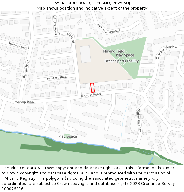 55, MENDIP ROAD, LEYLAND, PR25 5UJ: Location map and indicative extent of plot