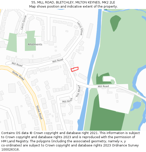 55, MILL ROAD, BLETCHLEY, MILTON KEYNES, MK2 2LE: Location map and indicative extent of plot