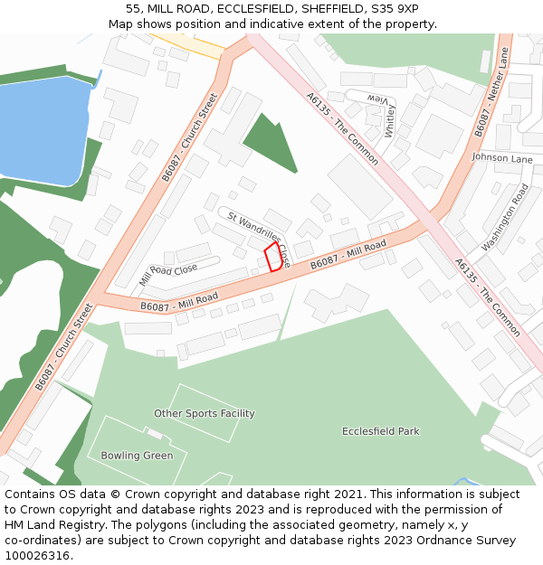 55, MILL ROAD, ECCLESFIELD, SHEFFIELD, S35 9XP: Location map and indicative extent of plot