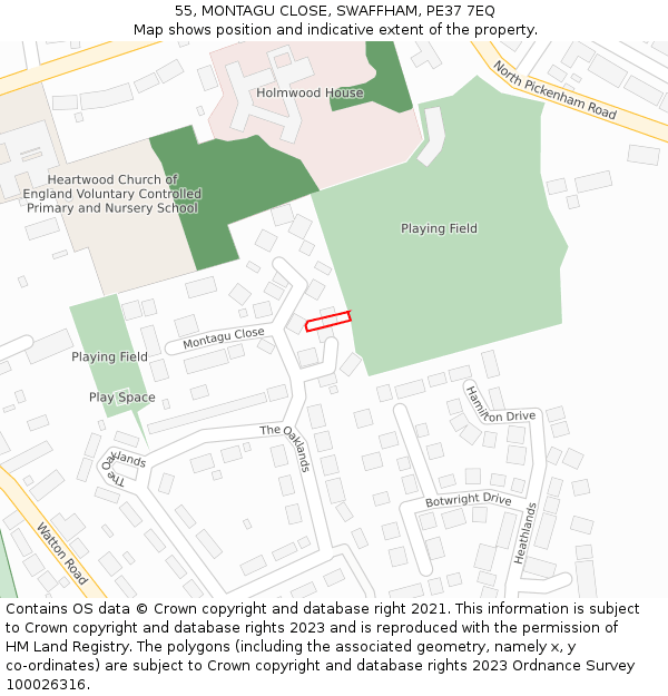 55, MONTAGU CLOSE, SWAFFHAM, PE37 7EQ: Location map and indicative extent of plot