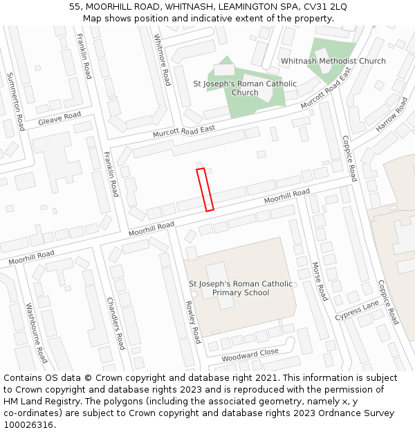 55, MOORHILL ROAD, WHITNASH, LEAMINGTON SPA, CV31 2LQ: Location map and indicative extent of plot