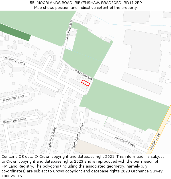 55, MOORLANDS ROAD, BIRKENSHAW, BRADFORD, BD11 2BP: Location map and indicative extent of plot