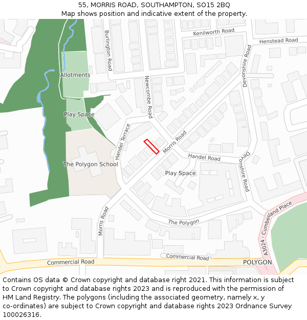 55, MORRIS ROAD, SOUTHAMPTON, SO15 2BQ: Location map and indicative extent of plot