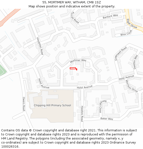 55, MORTIMER WAY, WITHAM, CM8 1SZ: Location map and indicative extent of plot